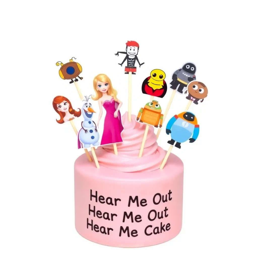 Hear Me Out Cake : The ant from Bugs Life, BayMax, MegaMind, Matilda,Jake from subway Surfers, Barbie, Olaf, Batman, Elsa, The Tea Pot from Beauty and Beast, Agnus From Despicable me, Hippo From Madagascar, Eve from Wall-E, MegaBot, Gem from big Hero 6